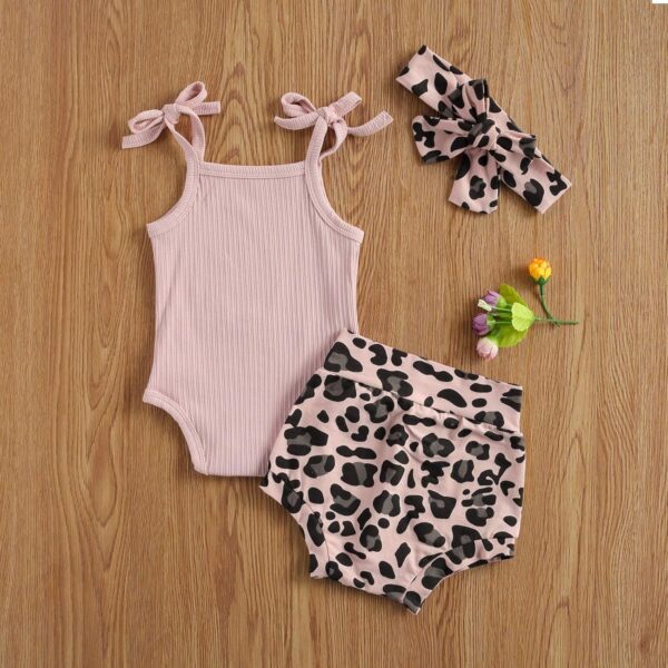 Baby Girl Leopard Print Outfits Tank Top Onesies Ribbed Halter Romper Bodysuit Shorts Bloomers Summer Clothes Set - - 12-18 Months - Image 6