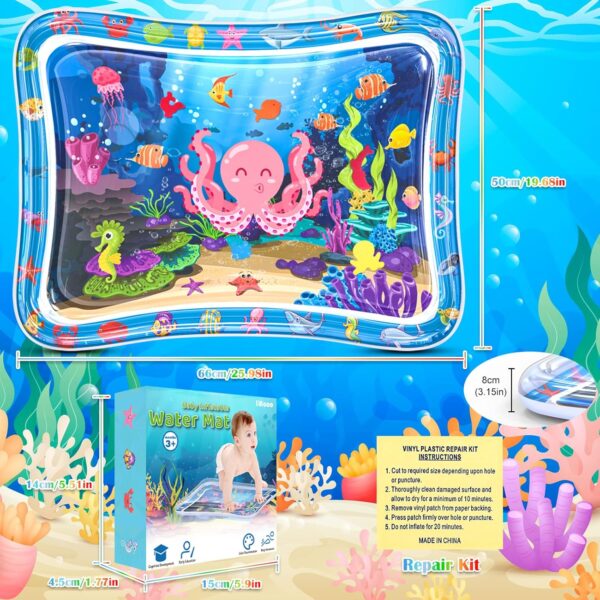 Sarsumir Tummy Time Water Mat, Inflatable Baby Water Mat for Infants & Toddlers, Early Development Activity Water Mat Baby Sensory for 3 6 9 12 Months Girls Boys, 66 x 50 cm, Blue - Image 5
