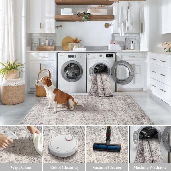 Topfinel Fluffy Rugs for Bedroom, Classic Oriental Design Boho Natural Grey Rugs 200x290 with Faux Wool Short Pile for Children Girls Boys - Image 6