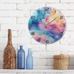 Ewusp Colorful Marble Wall Clock Battery Operated Silent Non-Ticking Clock Round Quartz Decorative Clock for Kitchen Living Room Bedroom Office School Nursery, 25x25 cm - Image 7