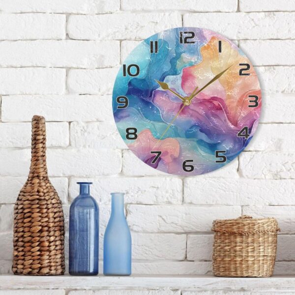 Ewusp Colorful Marble Wall Clock Battery Operated Silent Non-Ticking Clock Round Quartz Decorative Clock for Kitchen Living Room Bedroom Office School Nursery, 25x25 cm - Image 7