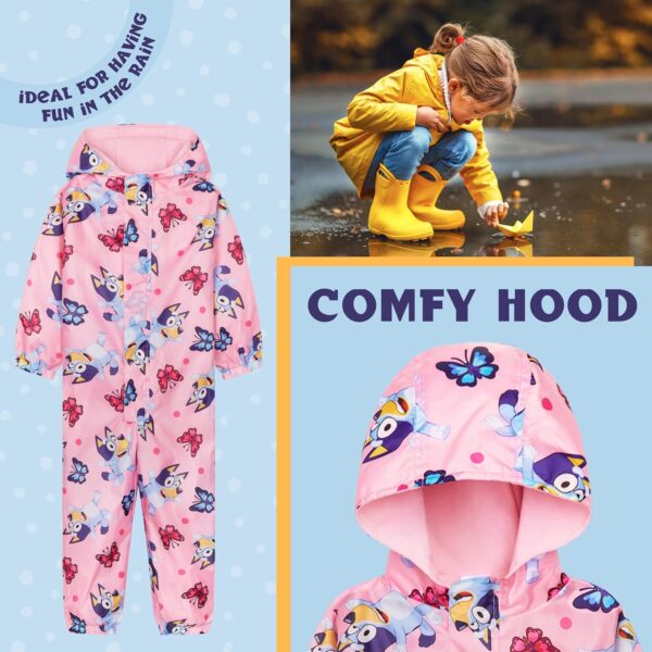Bluey Puddle Suit for Girls Waterproof Overalls All in One Rainsuit Kids with Hood Fleece Lined Outdoor Lightweight Rainwear for Outdoor Play Travel - Image 4