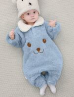 Infant Winter Buting Suit Newborn Baby Fleece Footie Cartoon Bunting Suit Warm Outfits for Baby Boy Girls Coveralls Blue 6-9 Months - Image 2