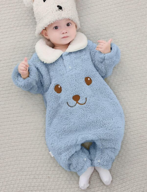 Infant Winter Buting Suit Newborn Baby Fleece Footie Cartoon Bunting Suit Warm Outfits for Baby Boy Girls Coveralls Blue 6-9 Months - Image 2