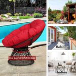 RELAX4LIFE Rattan Papasan Chair, 360 ° Swivel Egg Recliner Chair with Soft Cushion, Indoor Outdoor Rocking Moon Lounger Chair for Living Room Garden Balcony Patio (Red) - Image 2