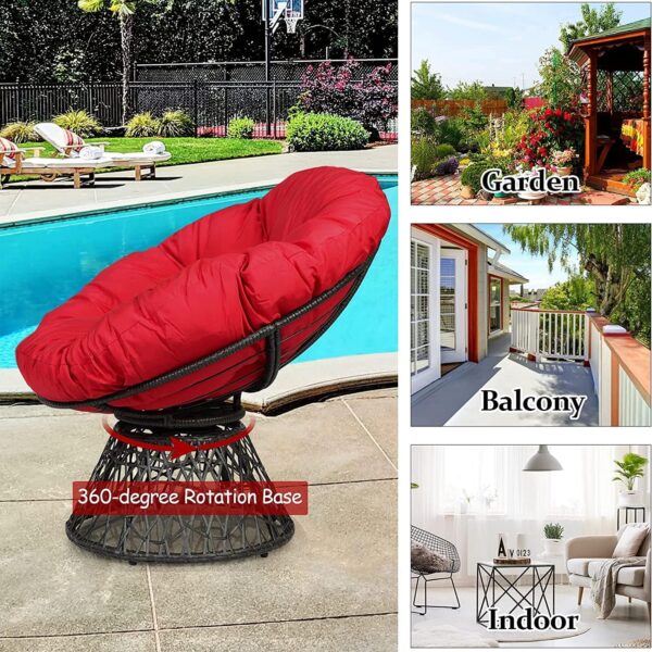 RELAX4LIFE Rattan Papasan Chair, 360 ° Swivel Egg Recliner Chair with Soft Cushion, Indoor Outdoor Rocking Moon Lounger Chair for Living Room Garden Balcony Patio (Red) - Image 2