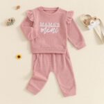 MAHUAOYIXI Toddler Infant Baby Girl Fall Winter Clothes 2Pcs Set Long Sleeve Sweatshirt Pullover Tops Jumper Letter Embroidered Ruffled + Elastic Waist Pants Trousers Outfit Tracksuit - Image 3
