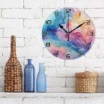 Ewusp Colorful Marble Wall Clock Battery Operated Silent Non-Ticking Clock Round Quartz Decorative Clock for Kitchen Living Room Bedroom Office School Nursery, 25x25 cm - Image 3
