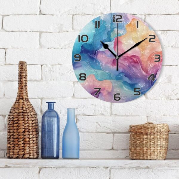 Ewusp Colorful Marble Wall Clock Battery Operated Silent Non-Ticking Clock Round Quartz Decorative Clock for Kitchen Living Room Bedroom Office School Nursery, 25x25 cm - Image 3