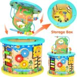 Nukdey Wooden Activity Cube Toys 11 in 1 Counting Bead Maze Toys Wooden Shape Sorter Multifunctional Large Educational Toys Activity Center Abacus Puzzle Wooden Montessori Toys for Boy Girl Toddler