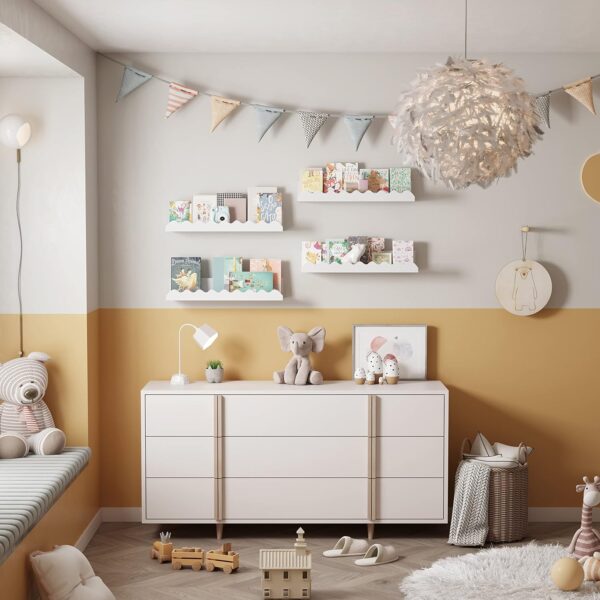 Kids' Bookshelf Set of 4 - White Floating Nursery Book Shelves, Picture Ledge Shelf for Wall Decor and Storage - Perfect for Books, Toys, Photo Frames, and Nursery Décor - Image 4