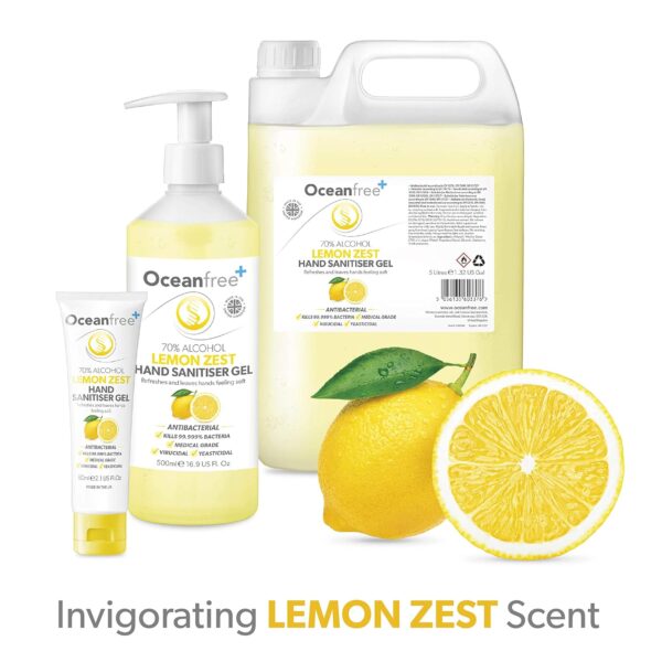 Lemon Zest Hand Sanitiser Gel - 500ml Pump Bottle - 70% Alcohol - Made in the UK (Pack of 2) - Image 2
