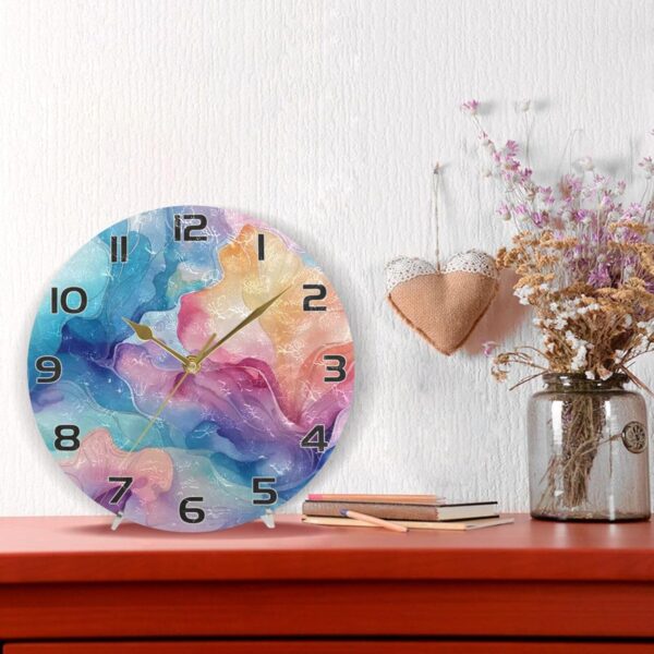 Ewusp Colorful Marble Wall Clock Battery Operated Silent Non-Ticking Clock Round Quartz Decorative Clock for Kitchen Living Room Bedroom Office School Nursery, 25x25 cm - Image 6