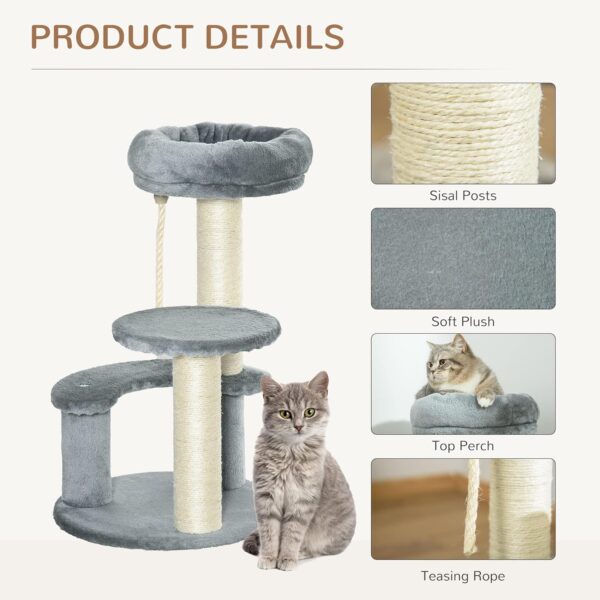 Pawhut 65 cm Cat Tree Kitty Scratcher Kitten Activity Center Scratching Post Playhouse 2 Perch w/Hanging Sisal Rope Grey - Image 4
