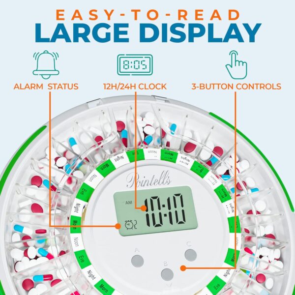 Pointells - Automatic Pill Dispenser with Sound Alarm for Timed Medicine Organizer - 28 Day Pill Dispenser Machine for Elderly with Alarm, Sound, Light - Timed Medication Dispenser Organizers - Image 3