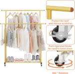 Calmootey Double Rod Clothing Garment Rack,Rolling Hanging Clothes Rack,Portable Clothes Organizer for Bedroom,Living Room,Clothing Store,Gold - Image 8