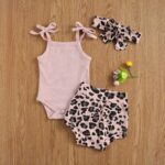 Baby Girl Leopard Print Outfits Tank Top Onesies Ribbed Halter Romper Bodysuit Shorts Bloomers Summer Clothes Set - - 12-18 Months - Image 2