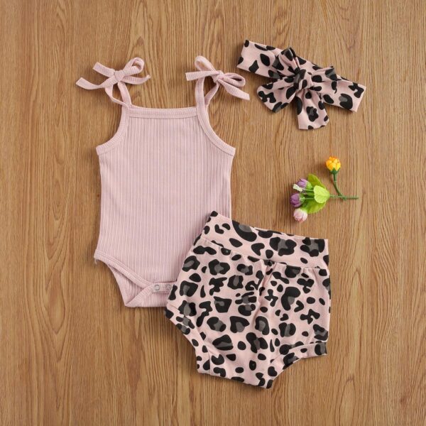 Baby Girl Leopard Print Outfits Tank Top Onesies Ribbed Halter Romper Bodysuit Shorts Bloomers Summer Clothes Set - - 12-18 Months - Image 2