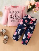 puseky Toddler Baby Girls Clothes Cute Letter Print Long Sleeve Shirt Floral Pant Tracksuit Outfits Set - Image 3