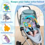 Bestcool Pram Toys for Babies, Clip on Activity Pram Arch Pushchair Toys with 3 Sensory Hanging Animals Rattle Music Squeak Crib Mobile Toys Baby Stroller Toy for Newborn Boys Girls Gift (Whale) - Image 2