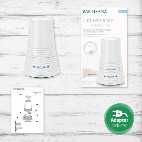 medisana AH 662 Ultrasonic Humidifier, Air Purifier Ideal for Bedroom, Living Room, Children's Room, Nebuliser with Aroma Compartment, 900 ml Water Tank, 15 Hours Runtime, White - Image 6