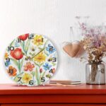 Ewusp Red Yellow Flower Wall Clock Battery Operated Silent Non-Ticking Clock Round Quartz Decorative Clock for Kitchen Living Room Bedroom Office School Nursery, 25x25 cm - Image 6