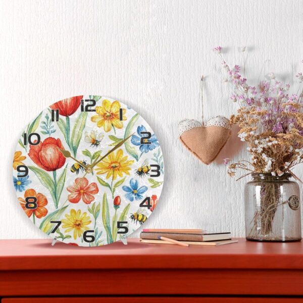 Ewusp Red Yellow Flower Wall Clock Battery Operated Silent Non-Ticking Clock Round Quartz Decorative Clock for Kitchen Living Room Bedroom Office School Nursery, 25x25 cm - Image 6