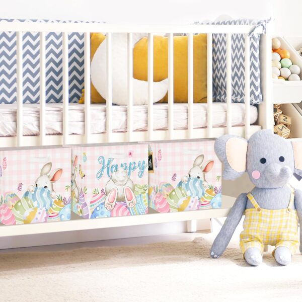 Clastyle Easter Kid Storage Cube Organizer Set Rabbit Closet Clothes Cube Storage Bin Eggs Nursery Toddler Toy Box Chest Baby Book Shelf Basket, Pink, 11.8x11.8x11.8 in - Image 4
