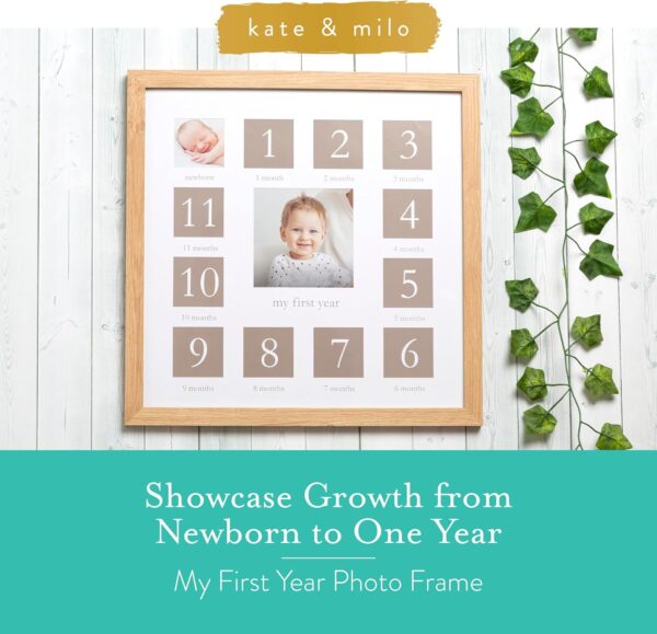 Kate & Milo My First Year Picture Frame, Baby's First Twelve Months Photo Collage and Gender Neutral Keepsake, Ideal for Baby Shower, New Mom Gift and Nursery Decor, Wood - Image 2
