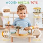Kids Drum Set, All-in-One Montessori Musical Instruments for Toddlers 1-3, Wooden Musical Toys for Baby 12-18 Months, Preschool Educational Xylophone Drum Kit, Birthday Gift for Boys Girls - Image 2