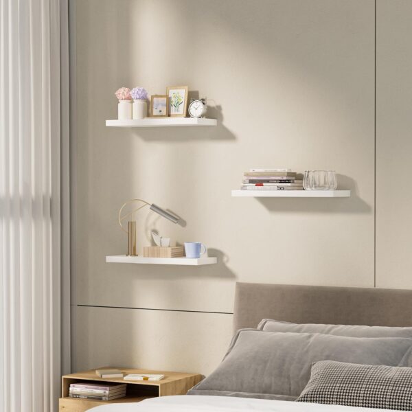 AIIKTOTA Floating Shelves, White Shelf Set of 3 Invisible Installation, Modern Decor Display Wall Shelves for Bathroom, Bedroom, Living Room, Kitchen, Office, etc, 40 x 15 x 1.5 cm - Image 6