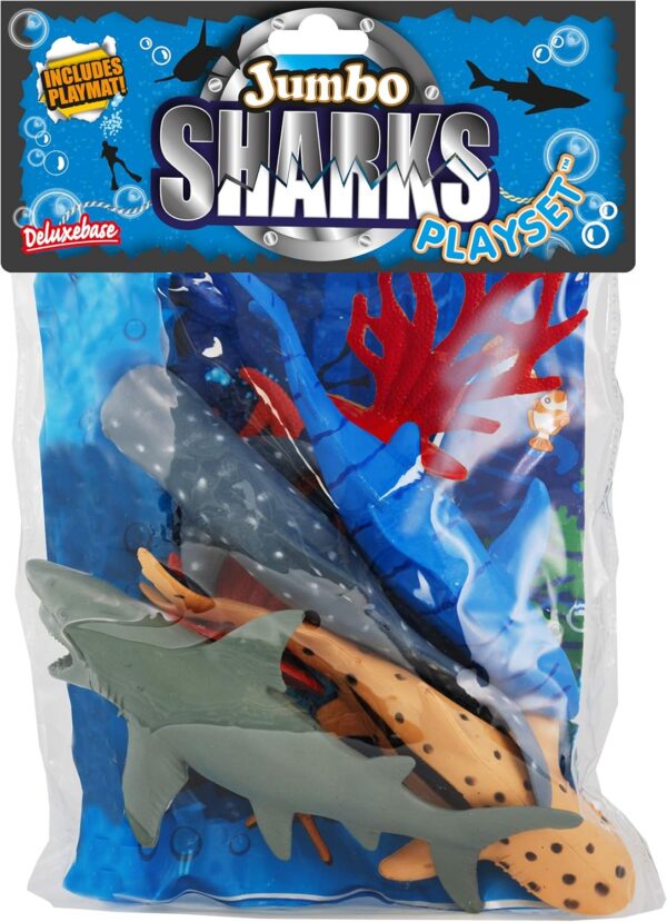 Jumbo Playset - Shark from Deluxebase. Large Animal Figures Toy Set. Bag of large shark toys including a Great White Shark and Whale Shark. Perfect shark toys for boys and girls - Image 3