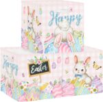 Clastyle Easter Kid Storage Cube Organizer Set Rabbit Closet Clothes Cube Storage Bin Eggs Nursery Toddler Toy Box Chest Baby Book Shelf Basket, Pink, 11.8x11.8x11.8 in