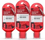 Palm Safe Red Rose 3 Pack 60ml Anti Bacterial Premium Hand Sanitiser Travel Size Refillable Clip Bottle Quick Drying Non Sticky Extra Moisturising Kills 99.9% of Viruses and Bacteria