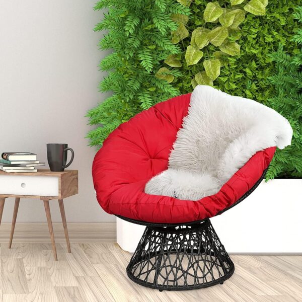 RELAX4LIFE Rattan Papasan Chair, 360 ° Swivel Egg Recliner Chair with Soft Cushion, Indoor Outdoor Rocking Moon Lounger Chair for Living Room Garden Balcony Patio (Red) - Image 6