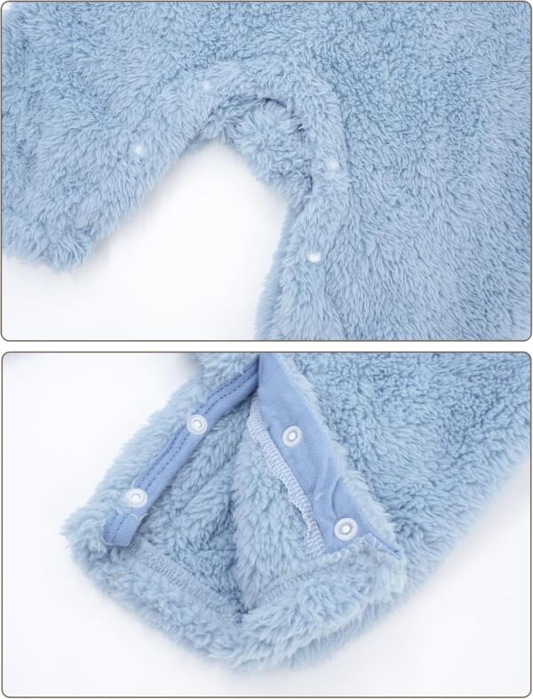Infant Winter Buting Suit Newborn Baby Fleece Footie Cartoon Bunting Suit Warm Outfits for Baby Boy Girls Coveralls Blue 6-9 Months - Image 3