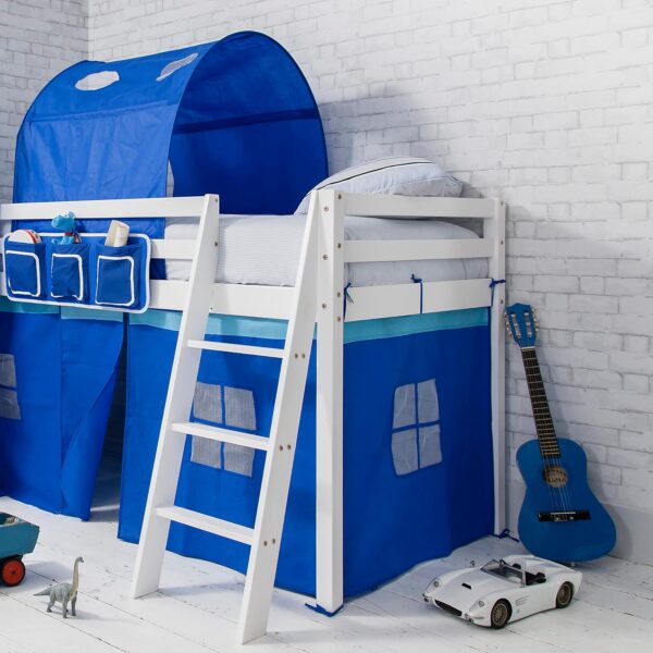 Noa and Nani Mid Sleeper Bunk Bed WHITE Pine Cabin bed with Slide + BLUE Design + Tunnel 6970WG-BLUE - Image 4