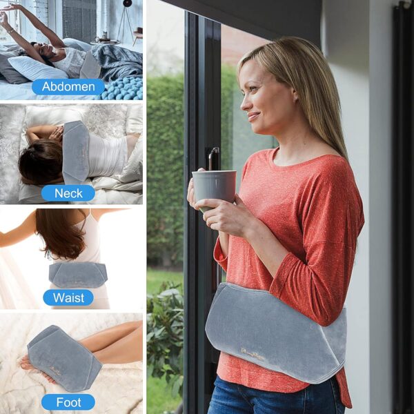 Hot Hugger Wearable Hot Water Bottle Belt, Yotako 3Pcs Wrap Around Wearable Hot Water Bottle with Fluffy Waist Cover, Hot Water Pouch for Back Period Pain Warm Hand Hot Water Bag for Kids Adult - Grey - Image 2