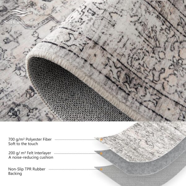 Topfinel Fluffy Rugs for Bedroom, Classic Oriental Design Boho Natural Grey Rugs 200x290 with Faux Wool Short Pile for Children Girls Boys - Image 5