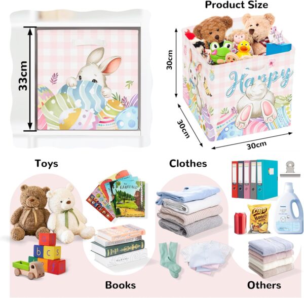 Clastyle Easter Kid Storage Cube Organizer Set Rabbit Closet Clothes Cube Storage Bin Eggs Nursery Toddler Toy Box Chest Baby Book Shelf Basket, Pink, 11.8x11.8x11.8 in - Image 2