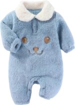Infant Winter Buting Suit Newborn Baby Fleece Footie Cartoon Bunting Suit Warm Outfits for Baby Boy Girls Coveralls Blue 6-9 Months