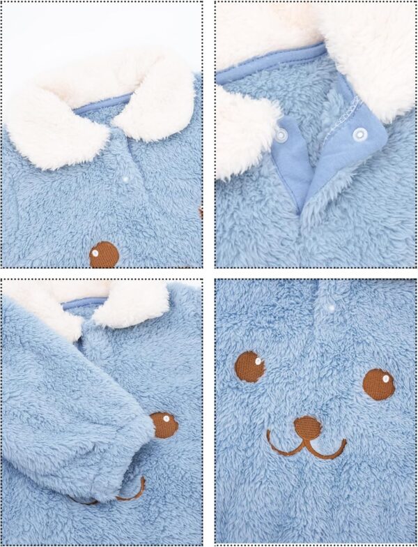 Infant Winter Buting Suit Newborn Baby Fleece Footie Cartoon Bunting Suit Warm Outfits for Baby Boy Girls Coveralls Blue 6-9 Months - Image 4