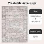 Topfinel Fluffy Rugs for Bedroom, Classic Oriental Design Boho Natural Grey Rugs 200x290 with Faux Wool Short Pile for Children Girls Boys - Image 8