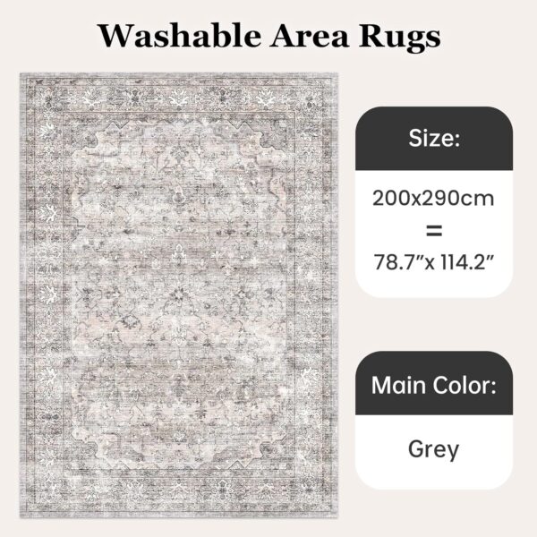 Topfinel Fluffy Rugs for Bedroom, Classic Oriental Design Boho Natural Grey Rugs 200x290 with Faux Wool Short Pile for Children Girls Boys - Image 8