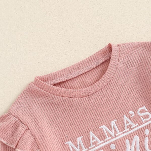MAHUAOYIXI Toddler Infant Baby Girl Fall Winter Clothes 2Pcs Set Long Sleeve Sweatshirt Pullover Tops Jumper Letter Embroidered Ruffled + Elastic Waist Pants Trousers Outfit Tracksuit - Image 4