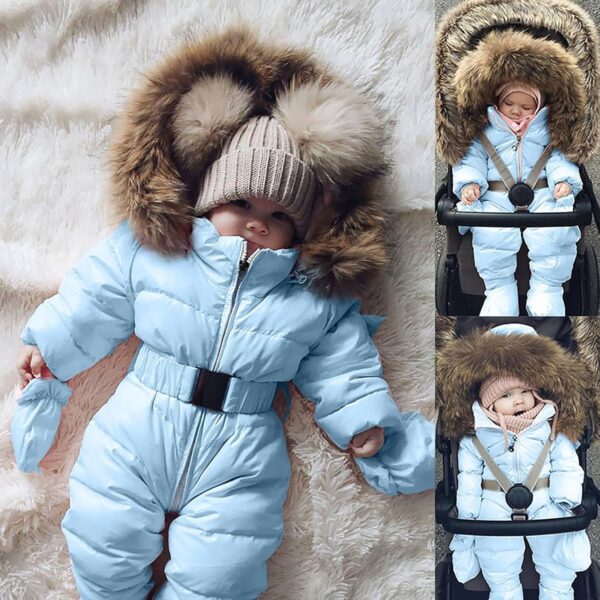 Wifgmjy Snowsuit for Baby Toddler Baby Boys Girls Romper Snowsuit Jumpsuit Coat Outerwear Jacket Hooded Warm Zipper Down Snow Suit Thicken Onesie Warm Coat Outerwear Clothes for Infant - Image 2