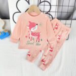 New 2024 Christmas Girls Boys Toddler Soft Pajamas Toddler Cartoon Prints Long Sleeve Kid Sleepwear Sets Baby Girl Bloomers Set (Pink, 3-4 Years) - Image 2