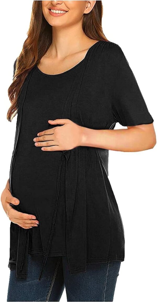 T Shirt Women's V-Neck Sleeves for Breastfeeding Maternity Care Plain T-Shirt Women Tops Short Maternity Blouse Pregnant - Image 4