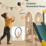 4-in-1 Kids Bus Playhouse Slide Set with Basketball Hoop & Climber, Indoor & Outdoor HDPE Play Center for Children Ages 3-8, Safe Non-Toxic Material, Easy Assembly (Green) - Image 3