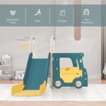 4-in-1 Kids Bus Playhouse Slide Set with Basketball Hoop & Climber, Indoor & Outdoor HDPE Play Center for Children Ages 3-8, Safe Non-Toxic Material, Easy Assembly (Green) - Image 5